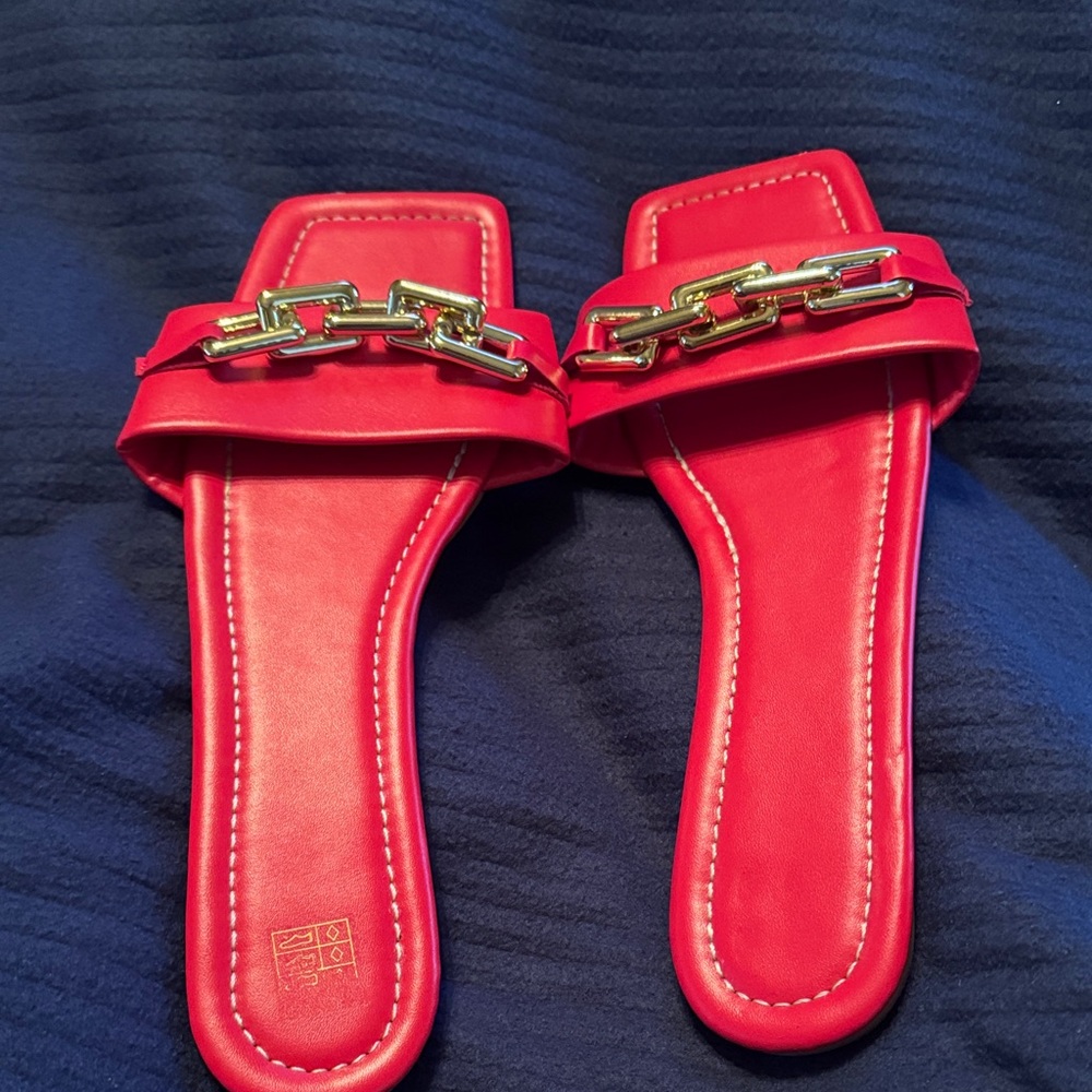 Red Chain-Embellished Women's Sandals